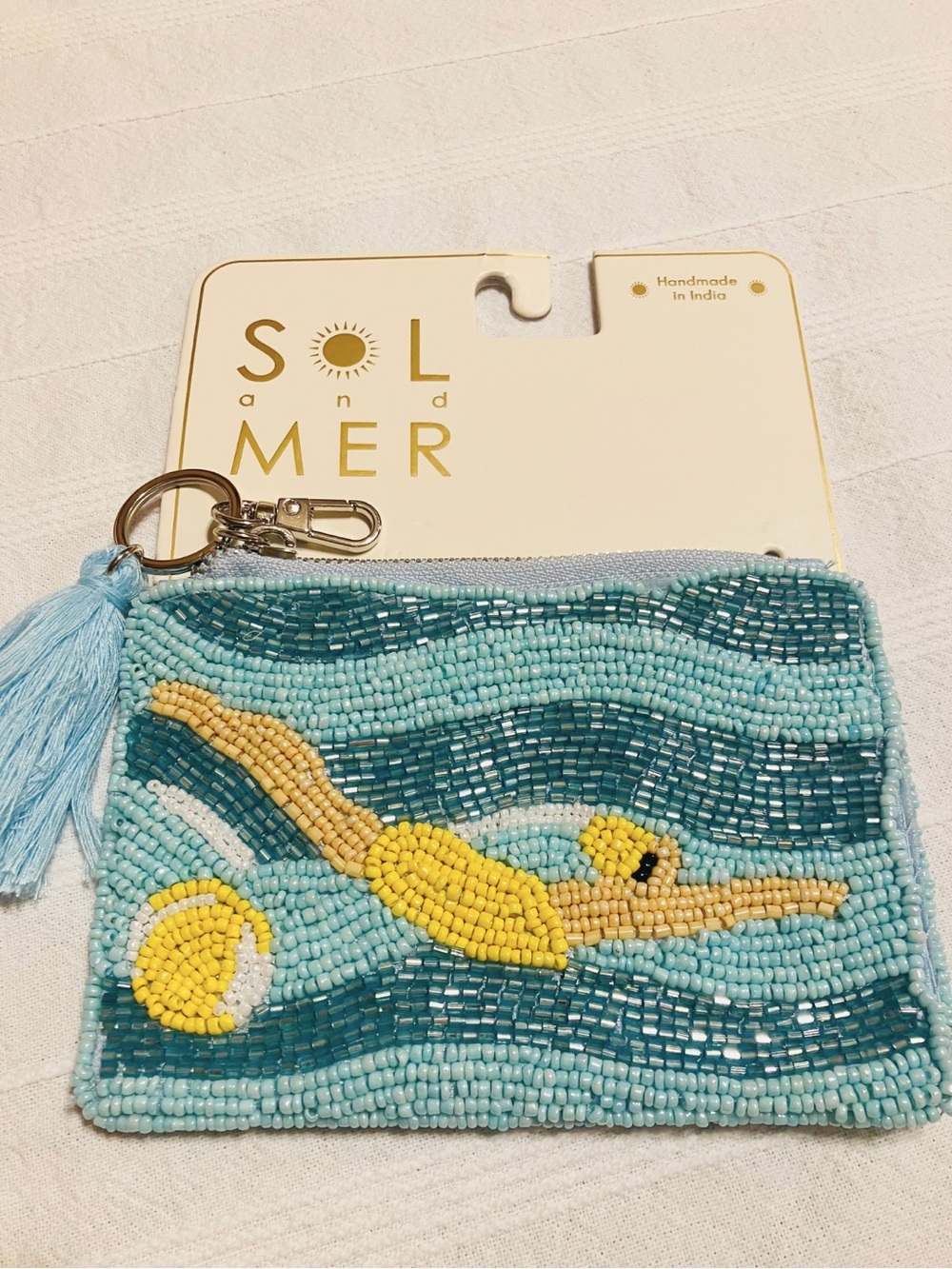 Sol and Mer Light Blue Beaded Swimmer Key & Card Pouch